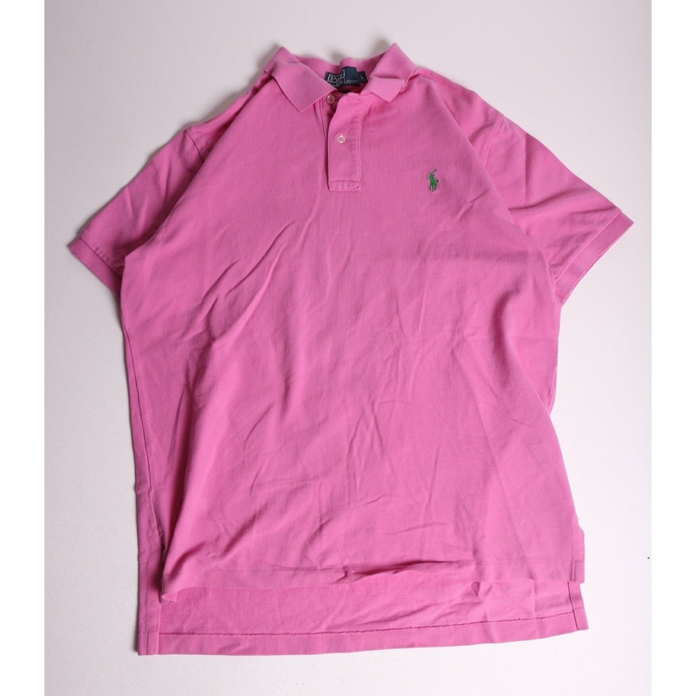 Polo Ralph Lauren Mens Large Pink Short Sleeve Cotton Pique Polo Green Pony Logo